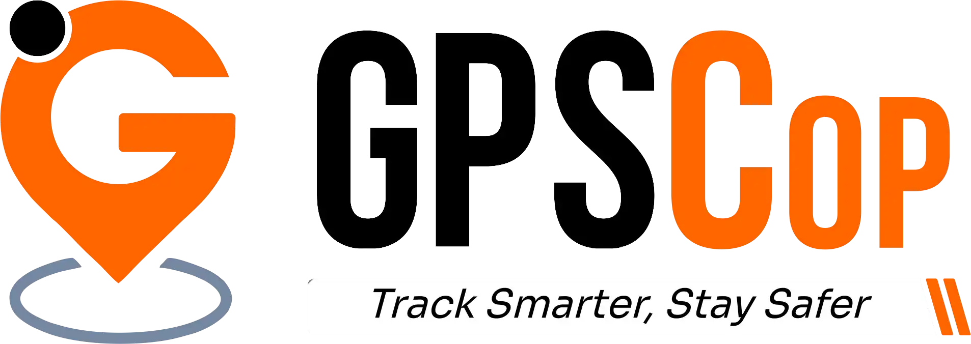 The gpscop-logo-black designed for dark themed interfaces with orange accents.